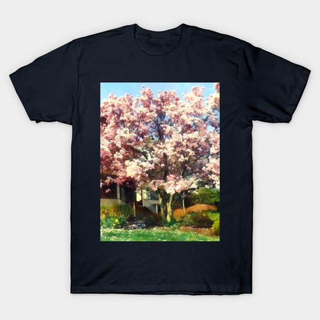 Spring - Magnolia Near Green House T-Shirt by SusanSavad